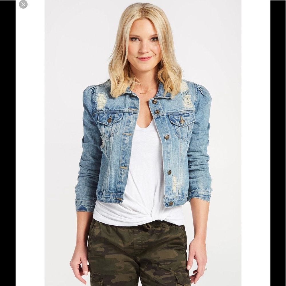 Moon River cropped distressed jean jacket